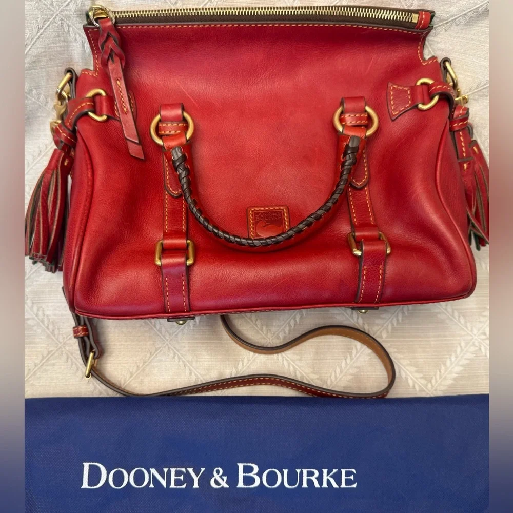 Dooney & Bourke Red Leather Women's Florentine Satchel Small Bag - Picture 11 of 11